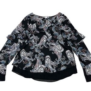 “White House Black market” frilly top. Size 12. Like new.